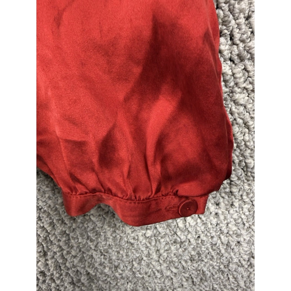 Liz Claiborne 100% Silk Pintuck Blouse Red‎ Peter Pan Collar Top L - Picture 10 of 16